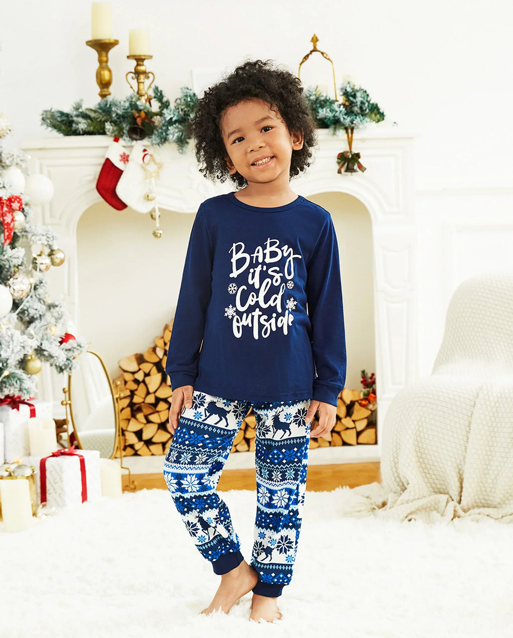 PatPat Family Matching Christmas Pajamas Baby It's Cold Outside Print Blue