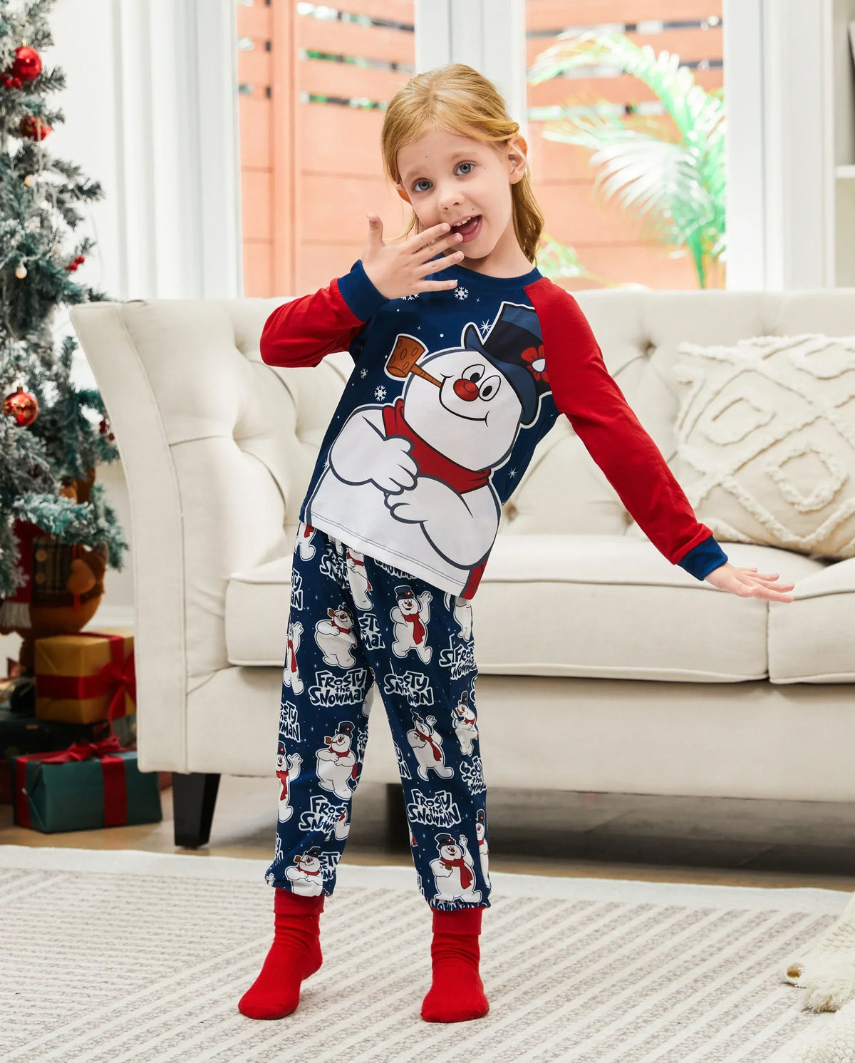 PatPat Frosty the Snowman Family Matching Christmas Pajamas Navy & Red