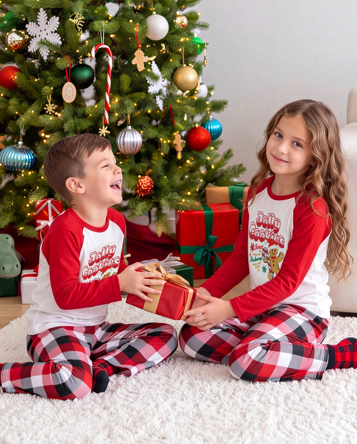PatPat Matching Family Christmas Pajamas Gingerbread & Plaid Print Red