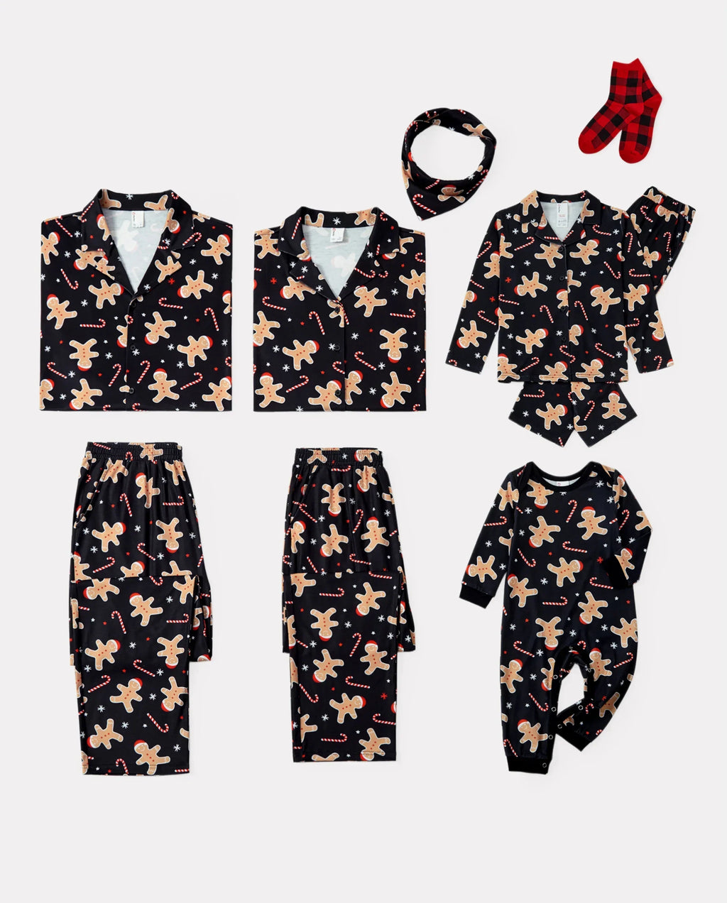 PatPat Family Matching Christmas Pajamas Gingerbread Print Black