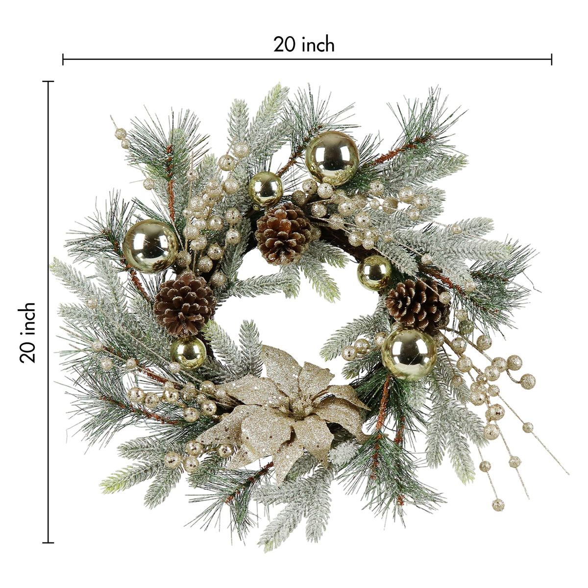Zavothy Christmas Wreath 20 Inch Christmas Decorations Wreath with Lights,Balls,Pine Cones,Golden Berries,Pine Needle and Artificial Flower for Outdoor Indoor Christmas Decorations