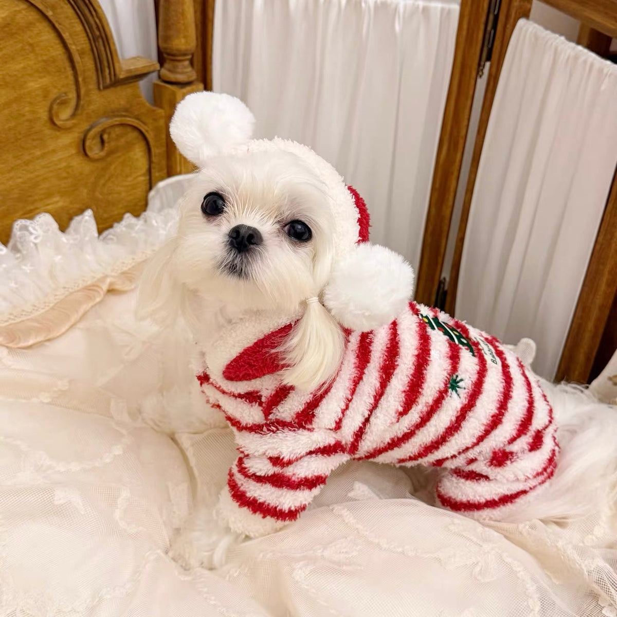 Christmas Tree Striped Furry Dog Cat Jumpsuits