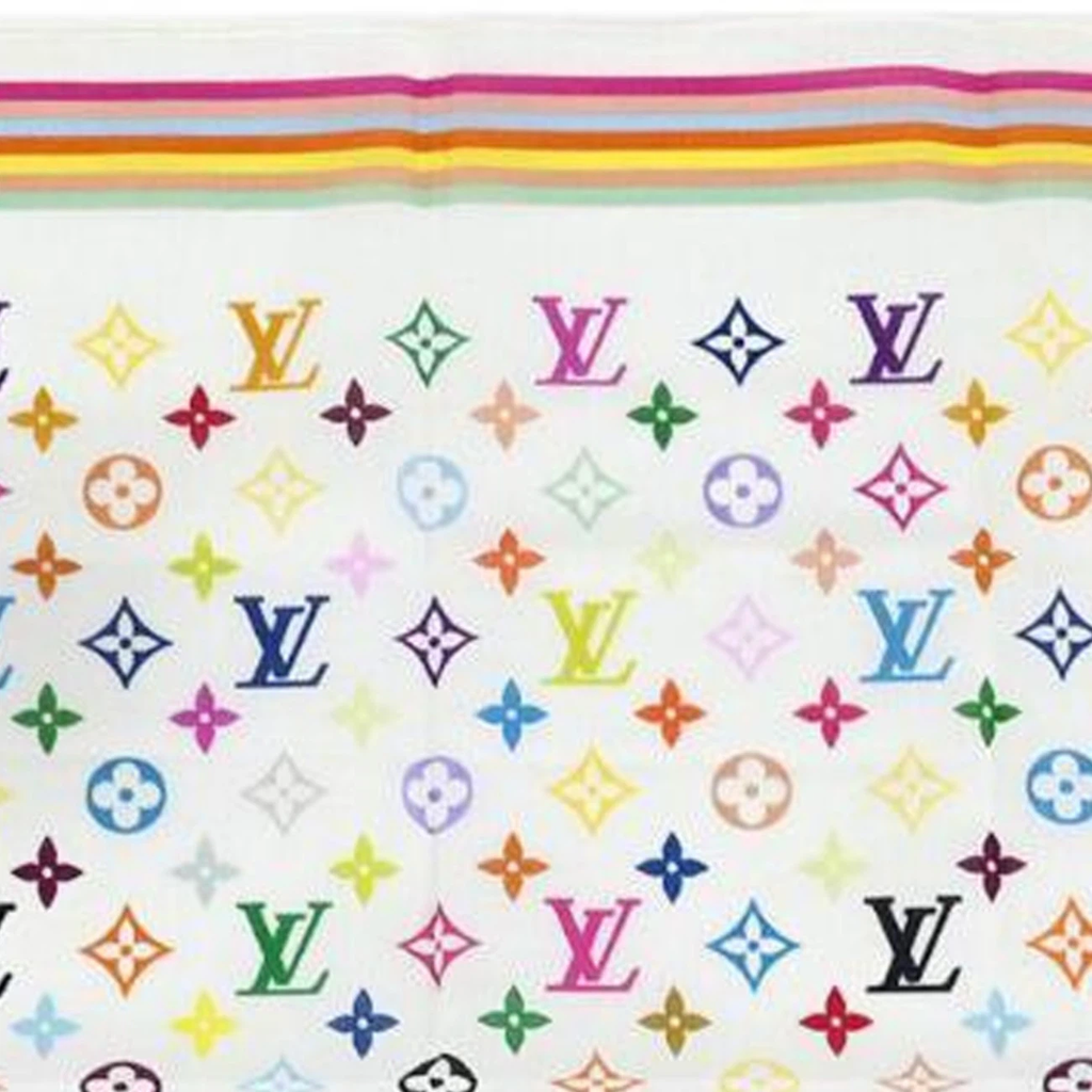 Rainbow Multicolor Monogram Square Satin Silk Scarf