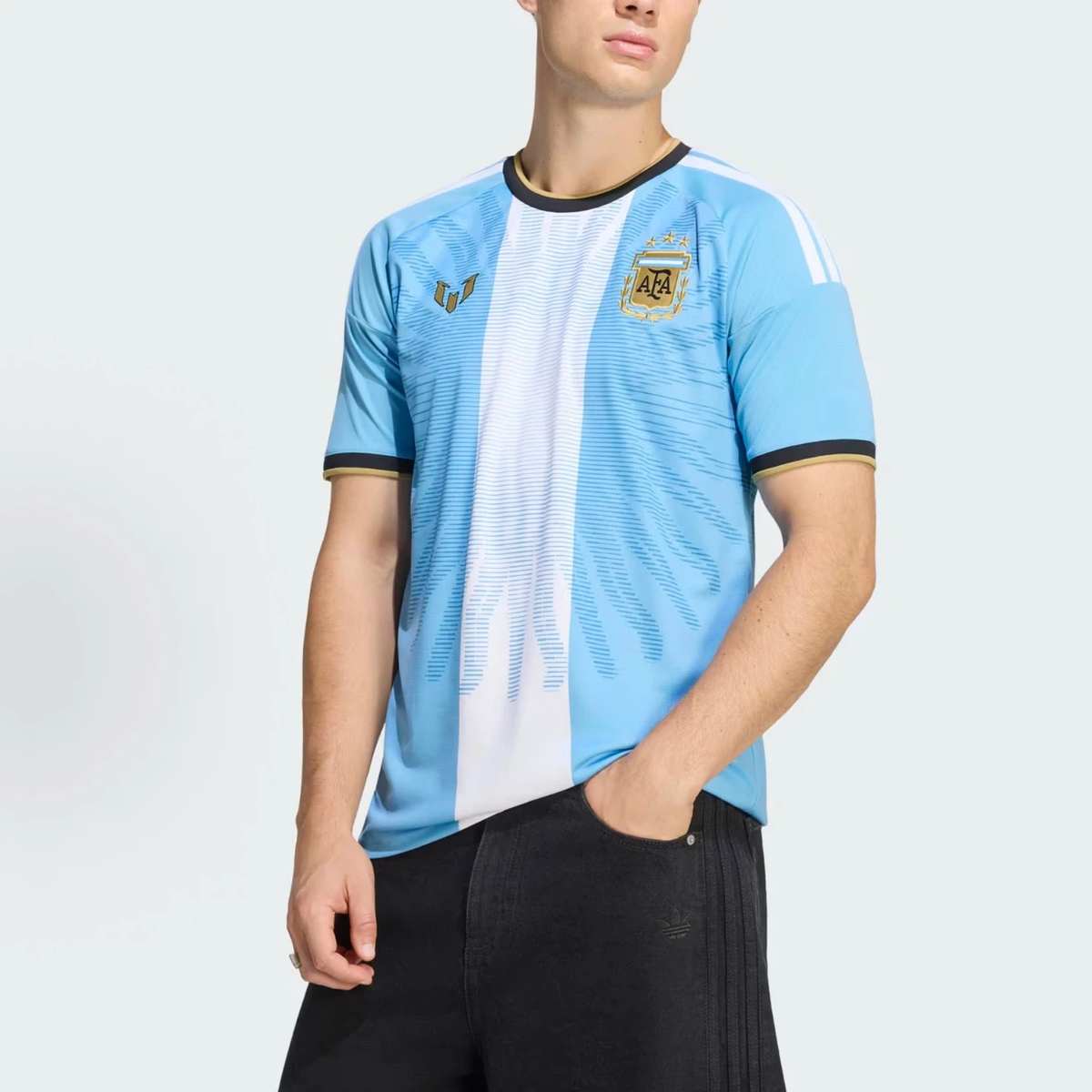 Men Argentina 3 Stars Home Soccer Jersey, Choose Blank or #10 Messi Print