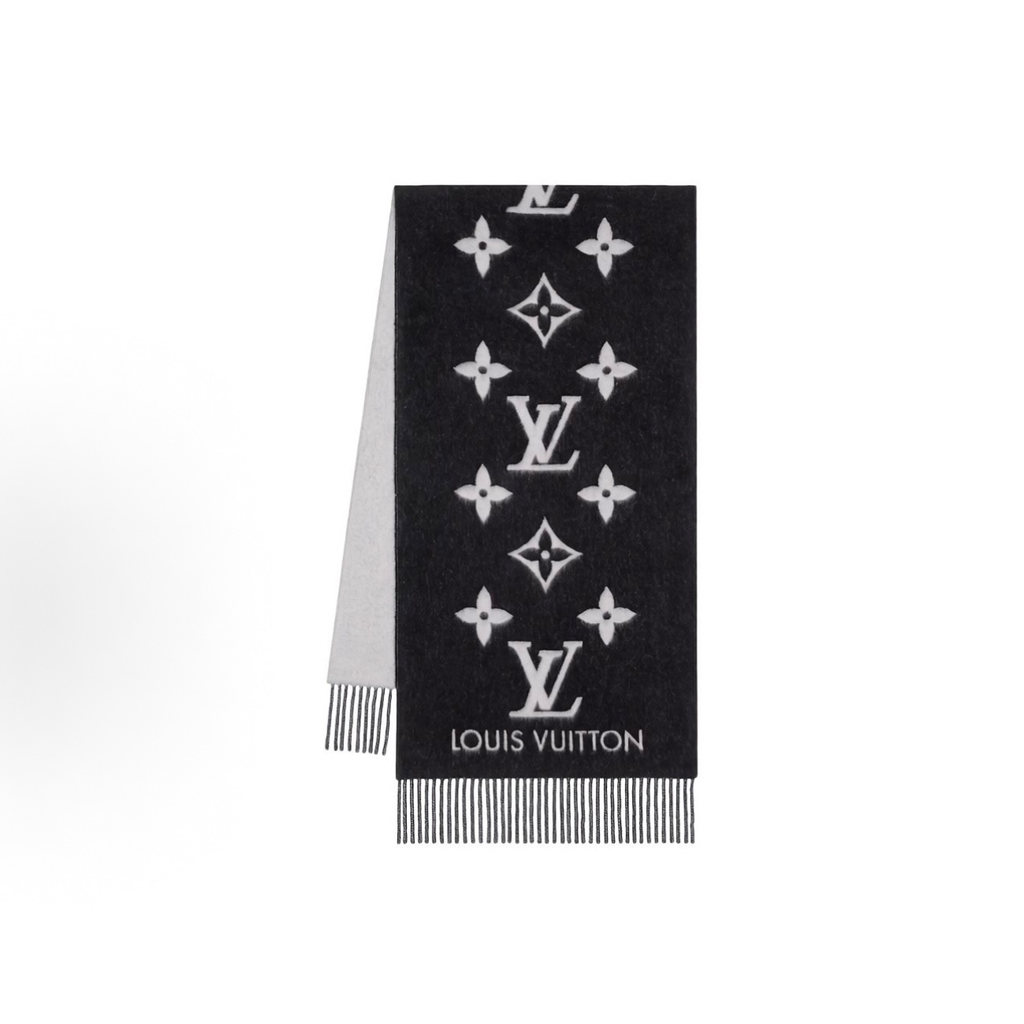 Reversible Monogram Winter Scarf, Soft Warm Shawl with Tassels