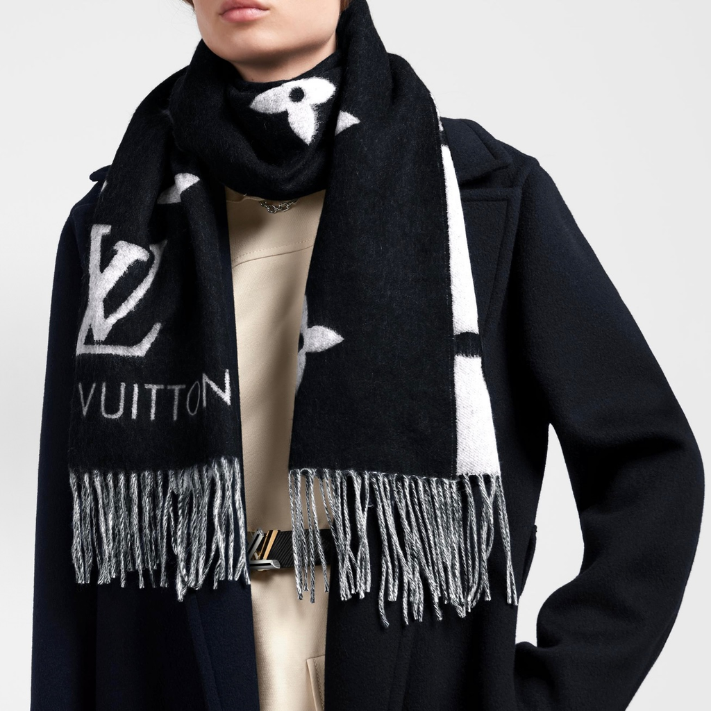 Reversible Monogram Winter Scarf, Soft Warm Shawl with Tassels