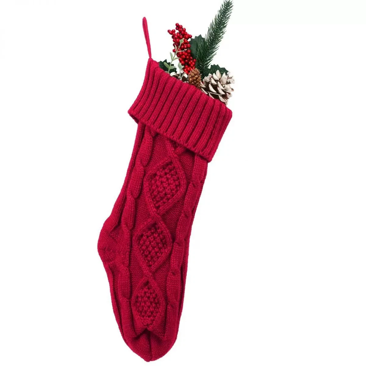 Cable Knit Red Christmas Stocking, Fireplace Hanging Gift Sock